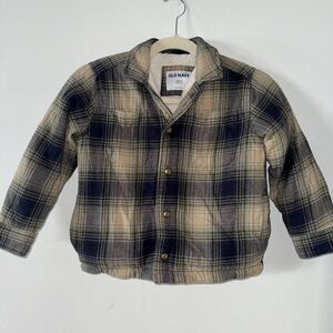 Old Navy  Boys Green Plaid‎ Fuzzy Sherpa Lined Button Down Jacket Coat S 6/7